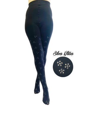Black Tights With Silver Glitter Print