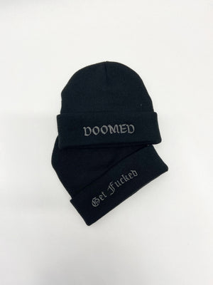 embroidered words beanies
