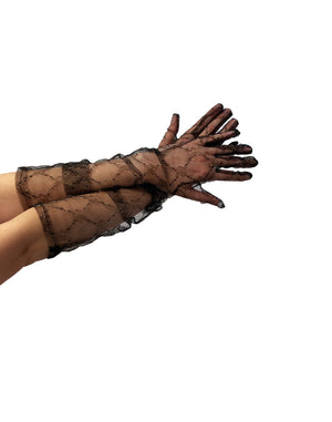 Black sheer glove with a glitter chevron pattern