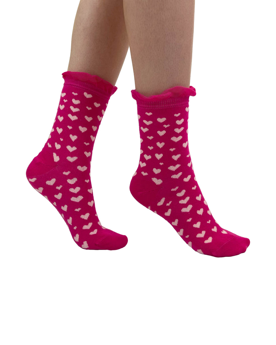 Extra Wide Pink Heart Ankle Socks