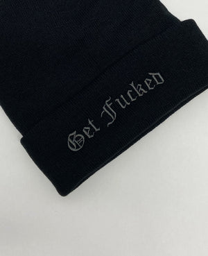close up of embroidered beanie