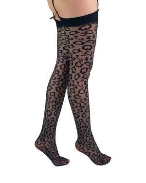 knit leopard black stocking