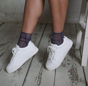 Glitter Ankle Socks with Beading