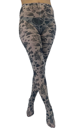 Grunge and Roses Printed Tights