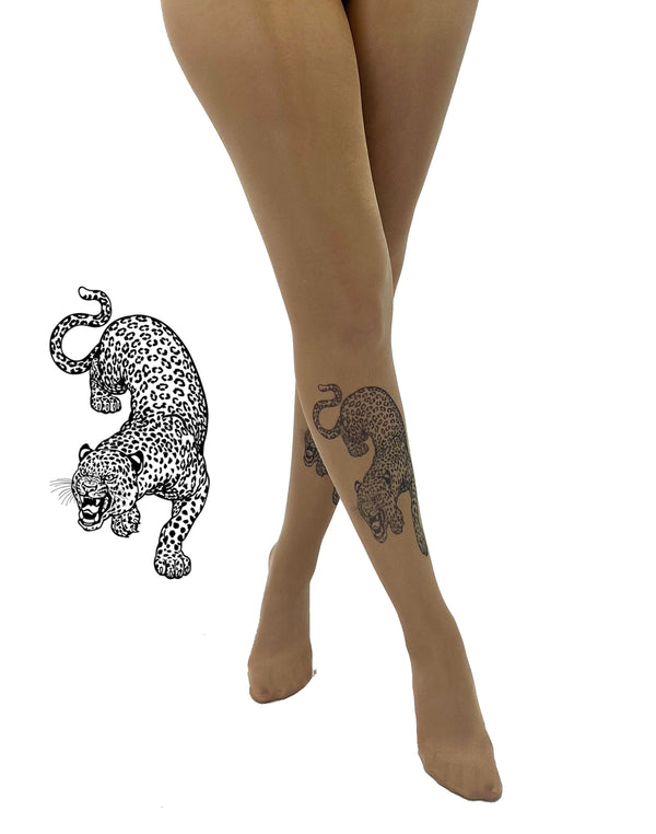 Lion and Watch Tattoo Printed Tights