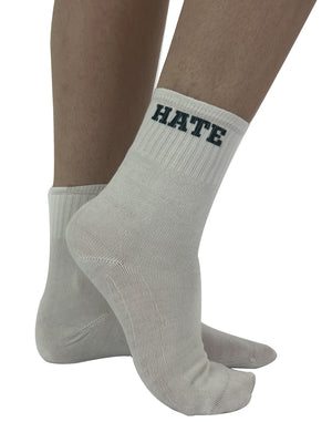 Love Hate Printed Crew Socks White/Black