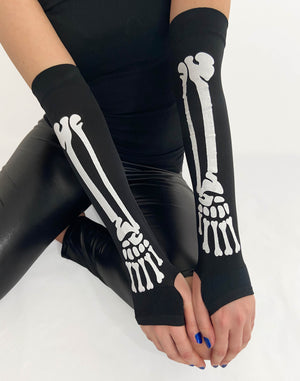 Skeleton Bone Fingerless Gloves from the alternative collection from wholesale hosiery brand, Pamela Mann.