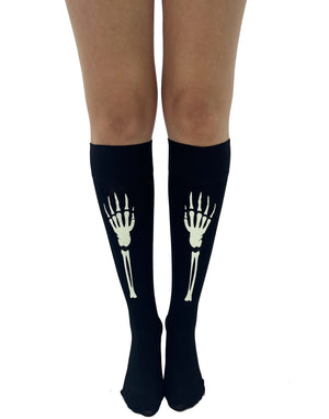 Skeleton Hands Knee High Socks Black