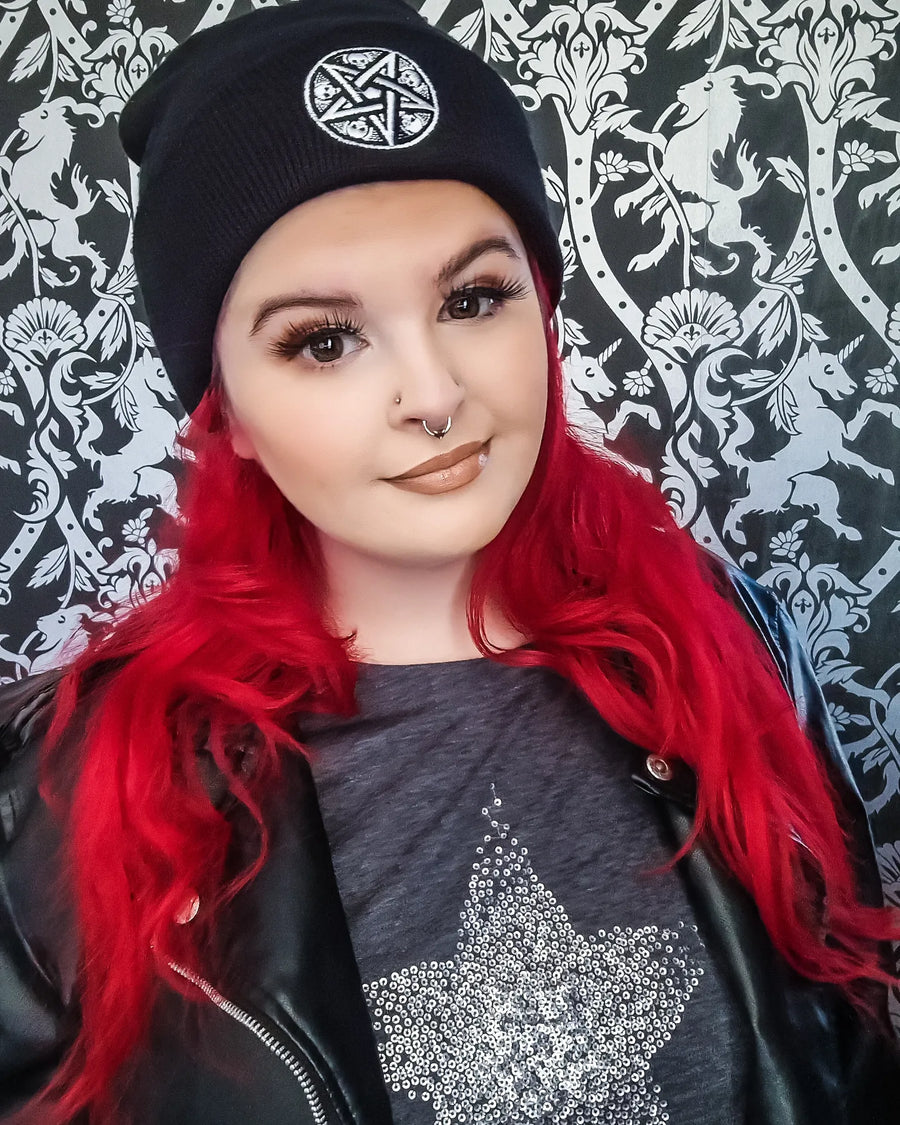 Flat embroidered beanie