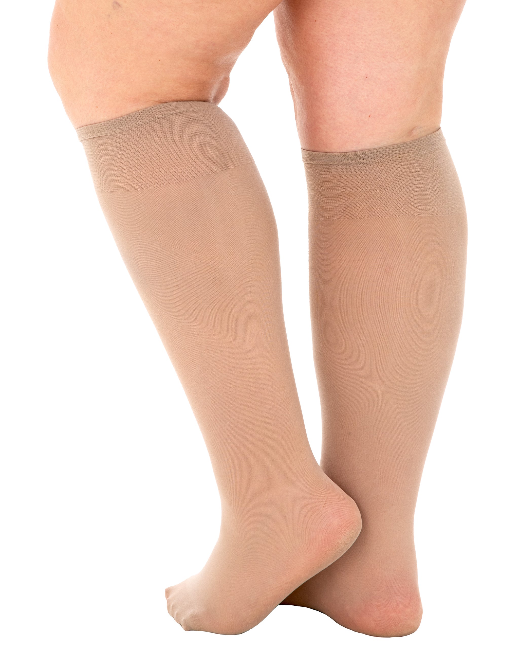 40 Denier Super Wide Knee High Socks, Great Stretch, Comfort, Nude