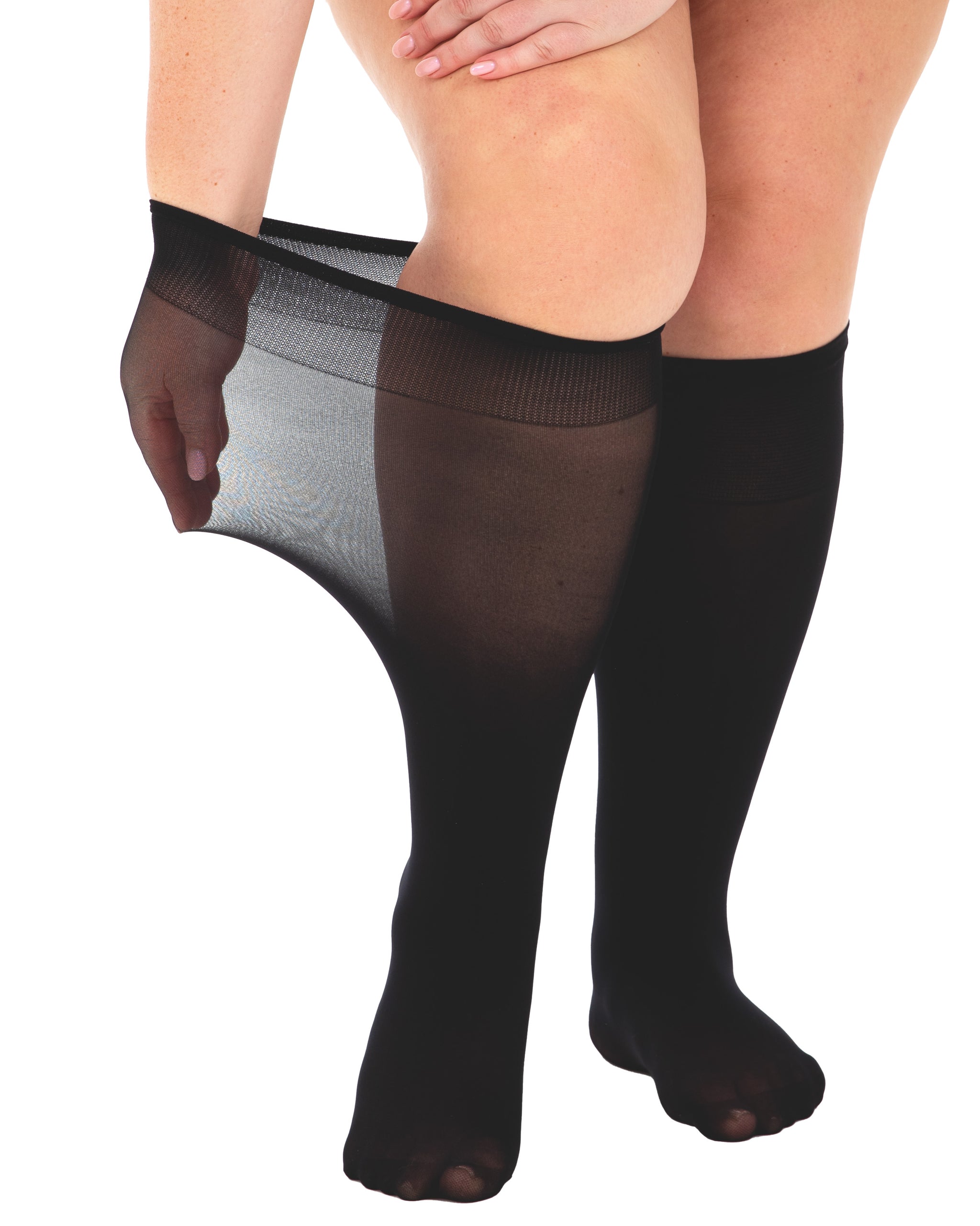 40 Denier Super Wide Knee High Socks, Great Stretch, Comfort Black