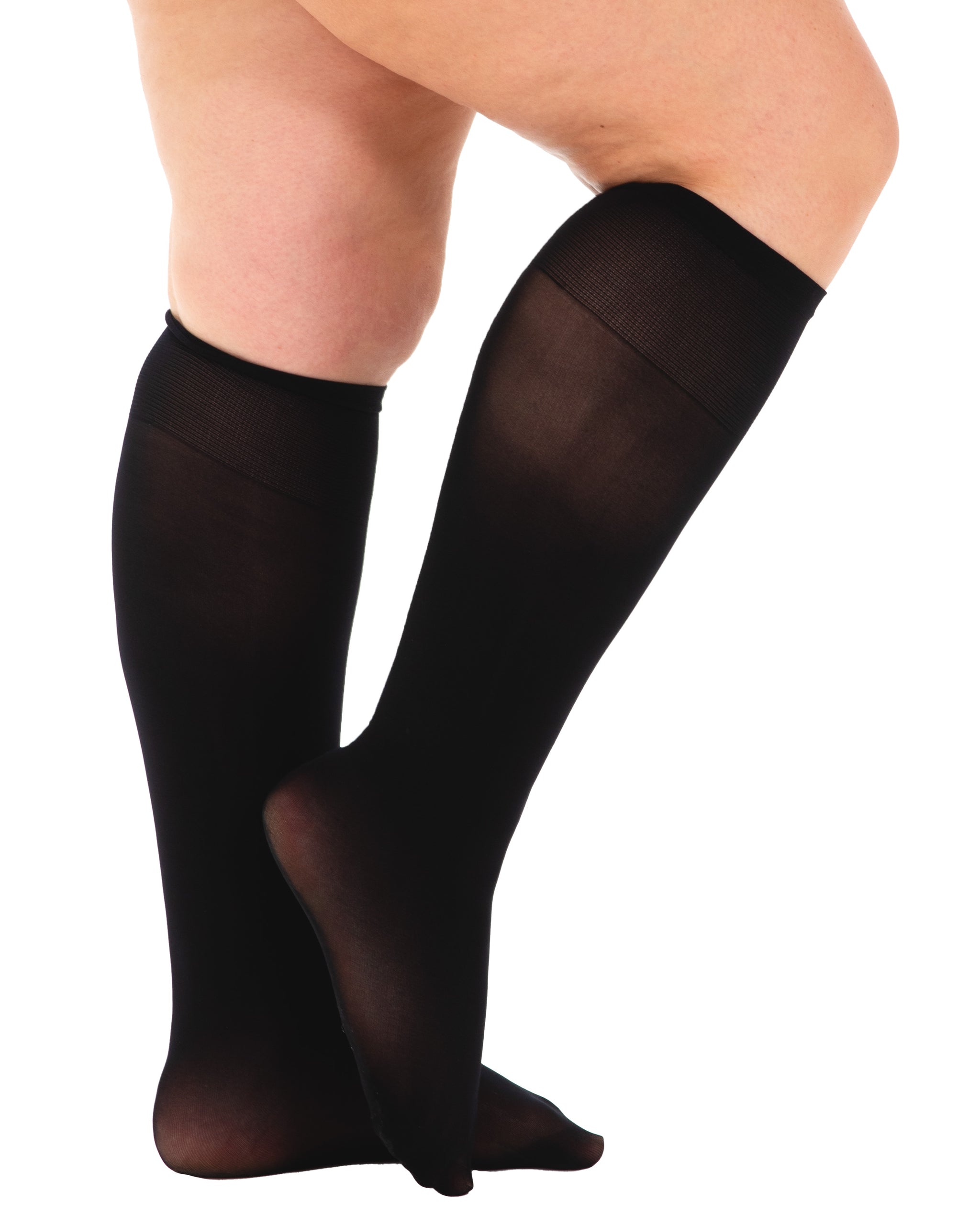 40 Denier Super Wide Knee High Socks, Great Stretch, Comfort, Black