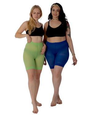 90 Denier Anti Chafing shorts Curvy Super Stretch Blue and Lime