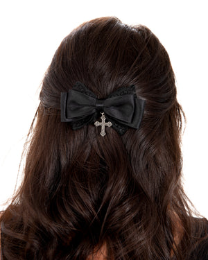 Crucifix lace bow hair clip, hair clip, bow hair clip, lace bow clip