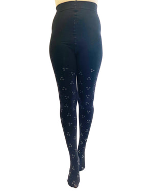 Ditsy Glitter Tights Black with Silver Print