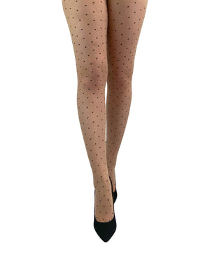 Dotty Seamed tights with back bow and rose front nude
