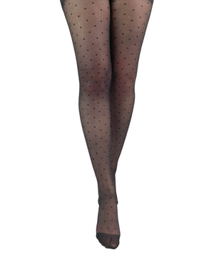 Dotty Seamed tights with back bow and rose front black