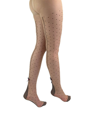 Dotty Seamed Tight With Back Bow & Red Rose nude side view