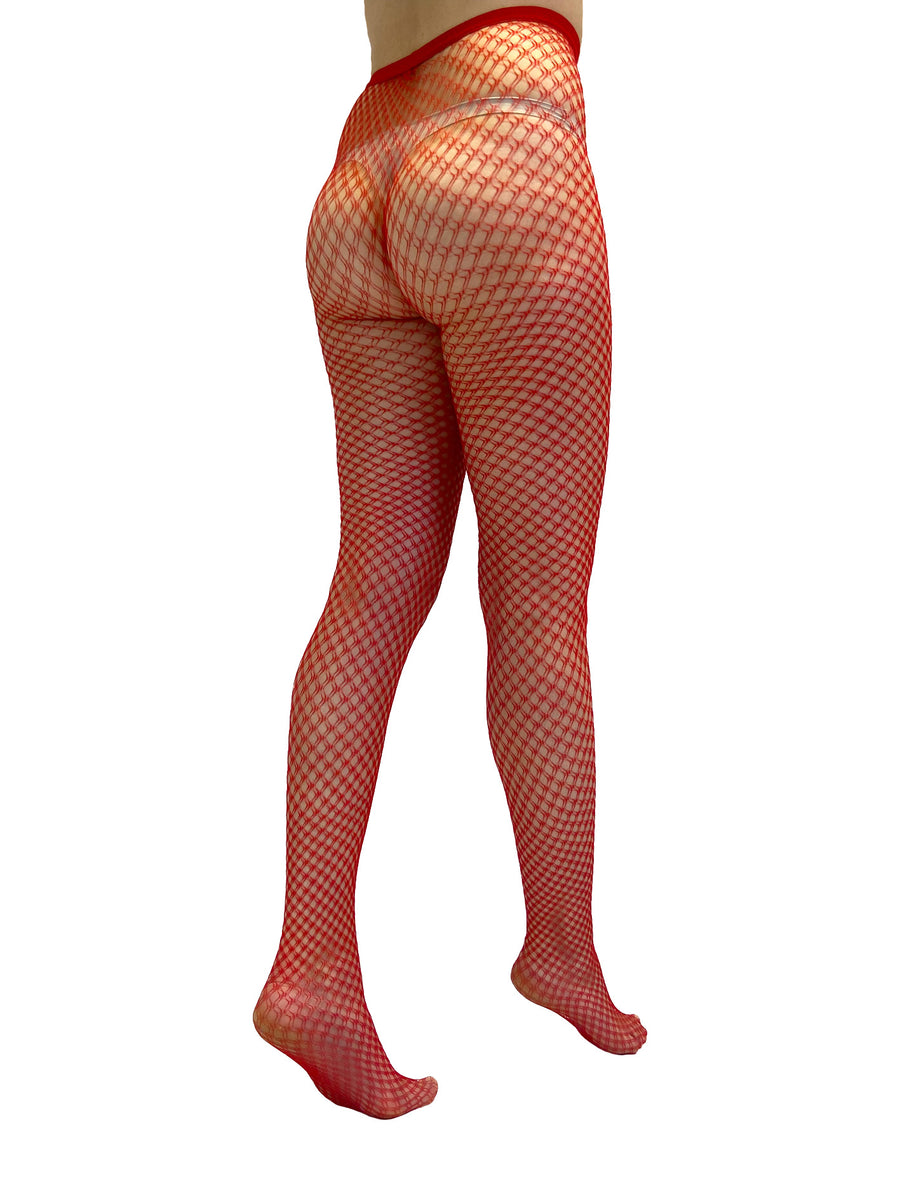 Double Fishnet Tights Red