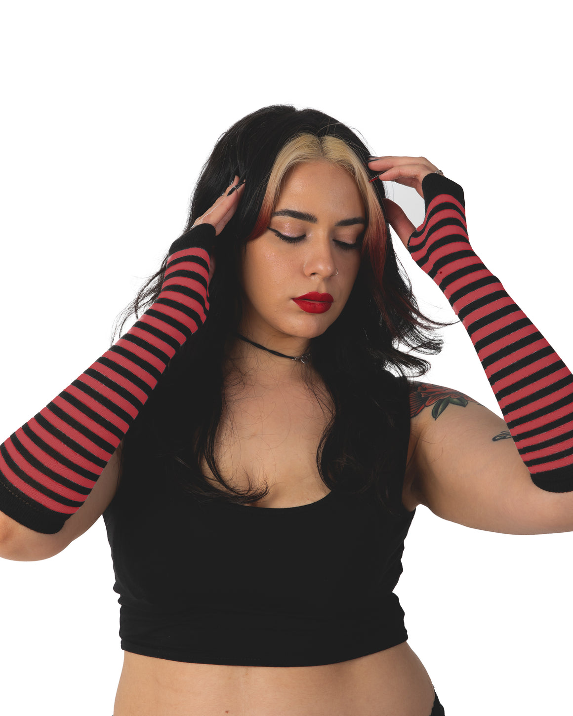 Fingerless Striped Gloves Purple