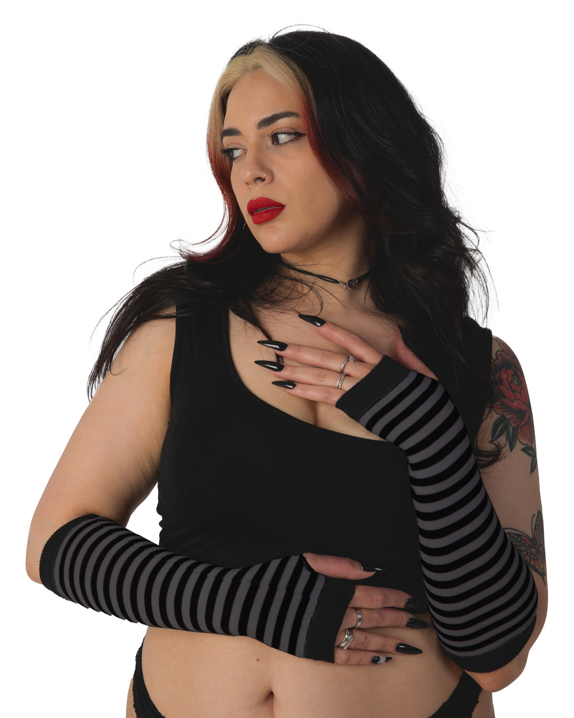 Fingerless Striped Gloves Purple