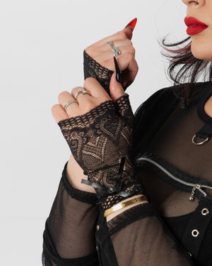 Fingerless Lace Gloves With a Bow