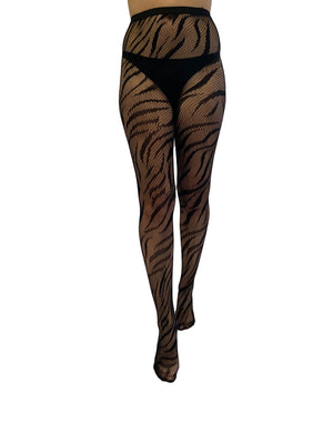 Net tights with abstract fire pattern