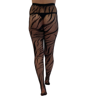 Net tights with abstract fire pattern