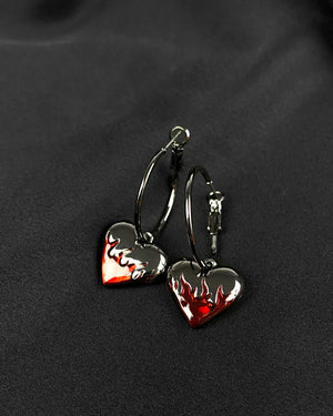 Flame Heart Earrings Red/ Chrome