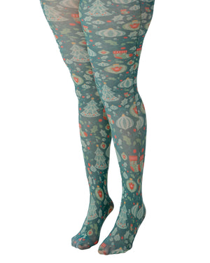 Green Christmas Chaos Printed Curvy Super Stretch Tights