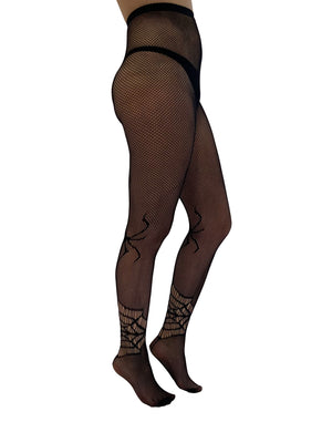 Gothic Fishnet tights with spider, seam and web design