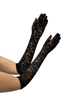 Long opera style lace gloves black