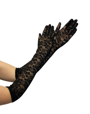 Long floral lace gloves black