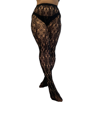 Large daisy patterned tights black