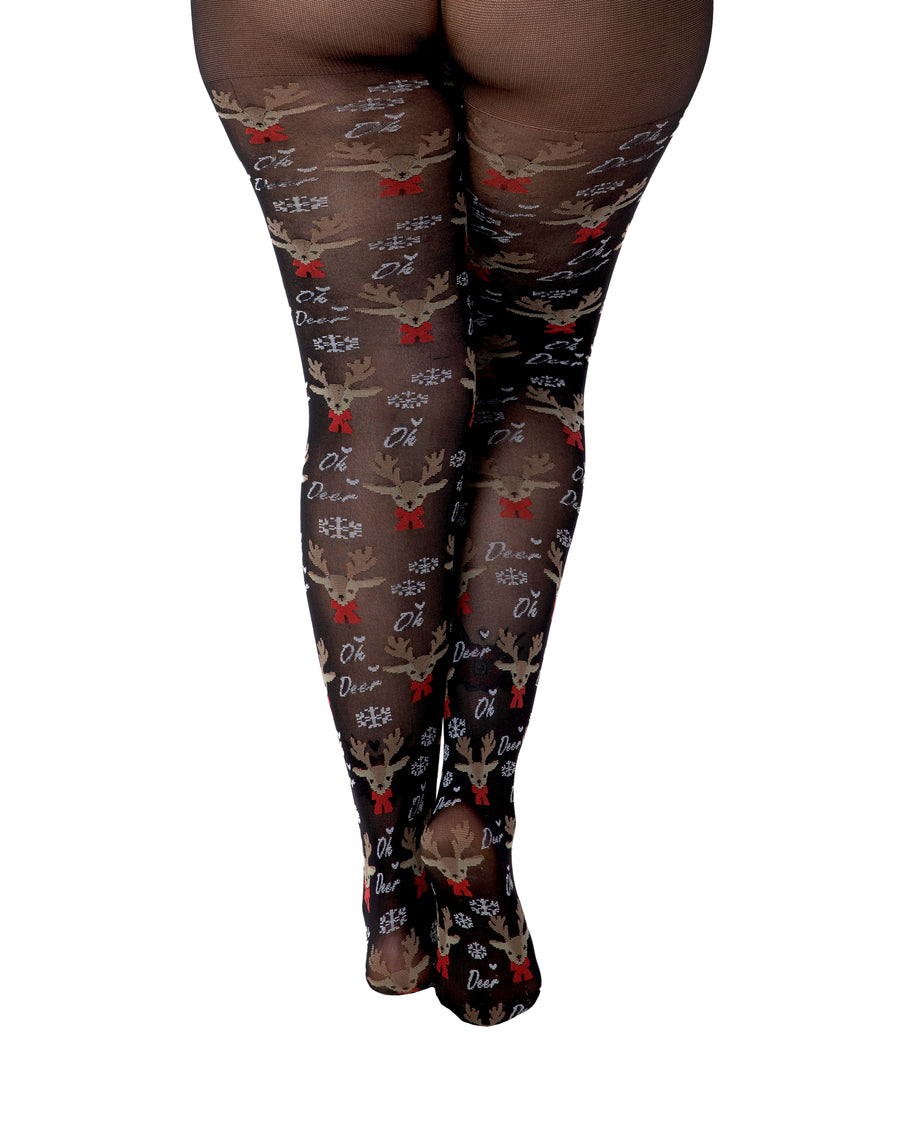 Novelty Reindeer Christmas Opaque Black Tights