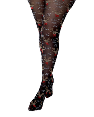 Novelty Reindeer Christmas Opaque Black Tights