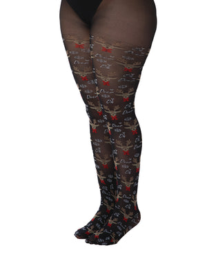 Novelty Reindeer Christmas Opaque Black Tights