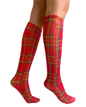 Original Red Tartan Printed Knee High Socks