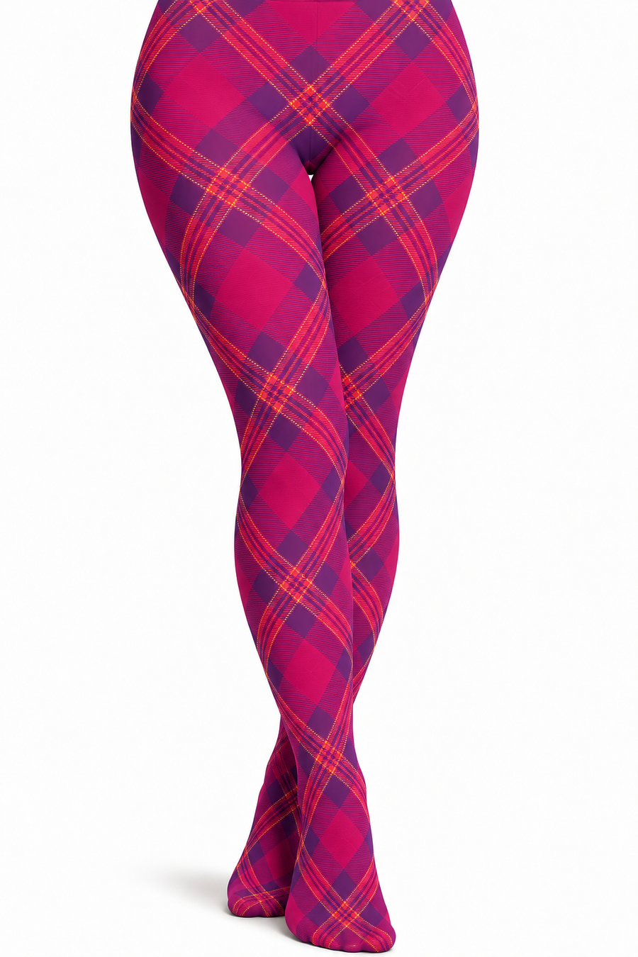 Raspberry Tartan Printed Tights