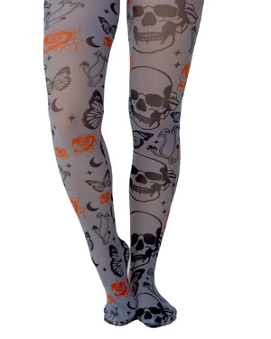 Red Rose Skull Printed Tights