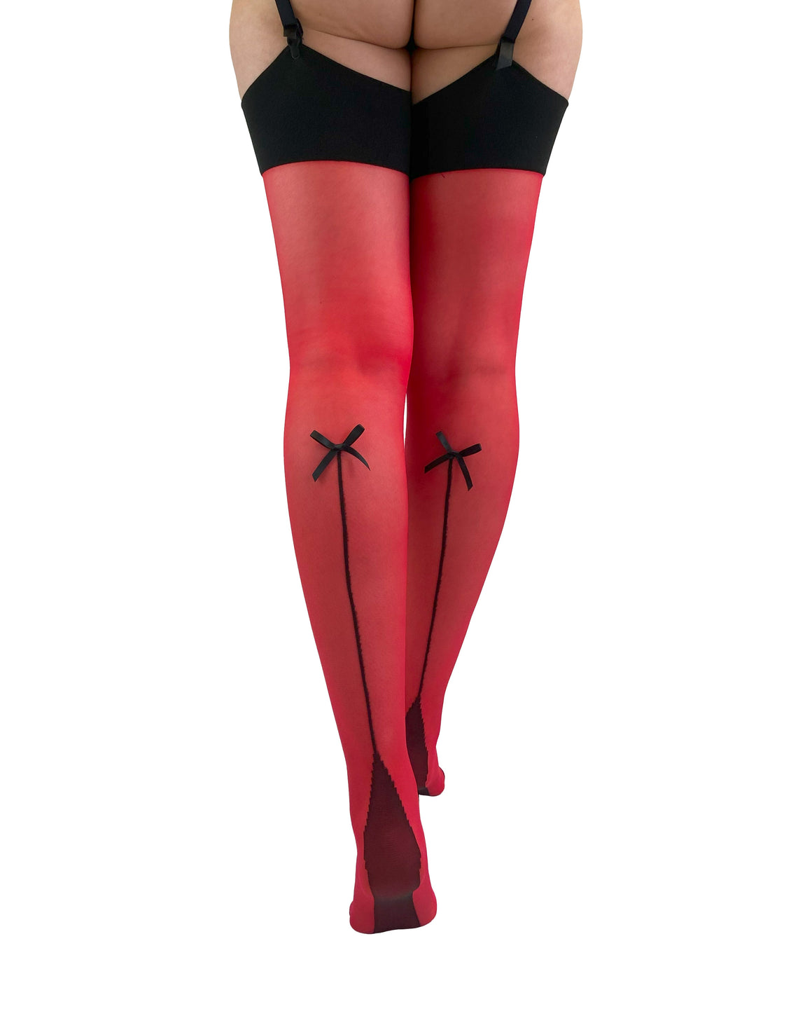 pearl bow back seam stocking