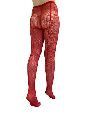 Red Fishnet Tights With Back Seam