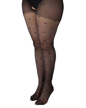 Sheer Heart Crotchless Tights Front