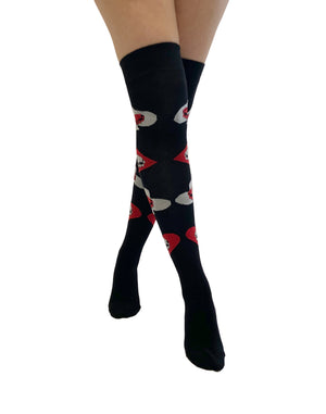 Gothic Knee Socks with Skulls and Hearts and Clubs