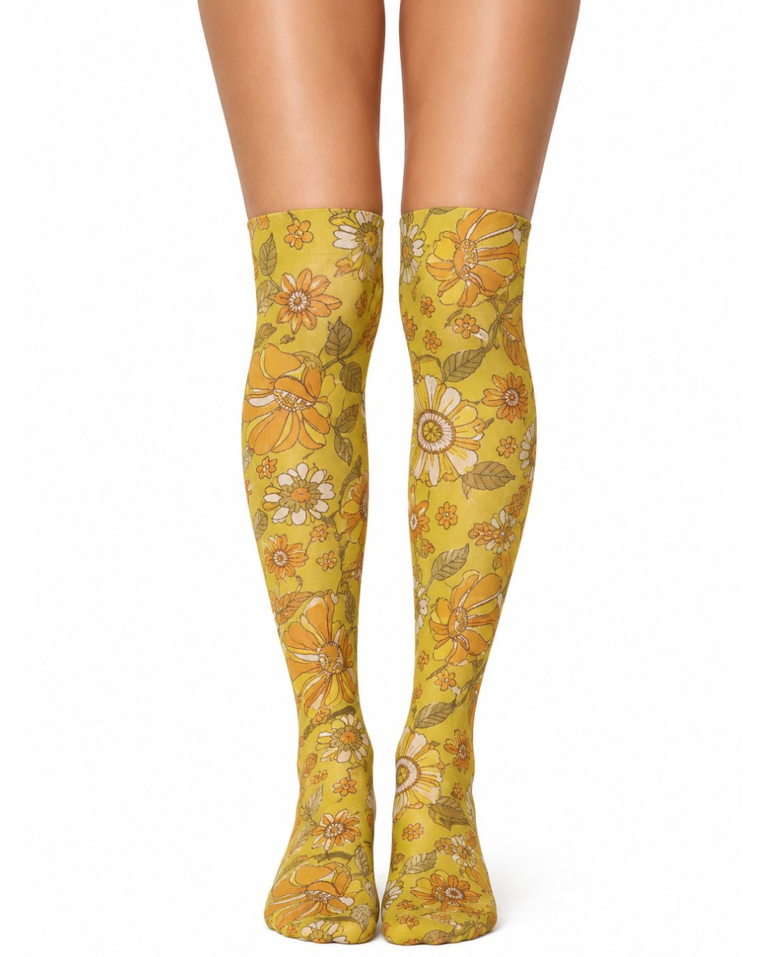 Throwback Floral Printed Over The Knee Socks