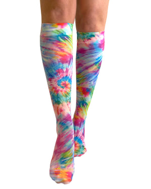 Colour Burst Tie Dye Printed Knee High Socks