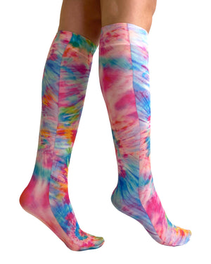 Colour Burst Tie Dye Printed Knee High Socks