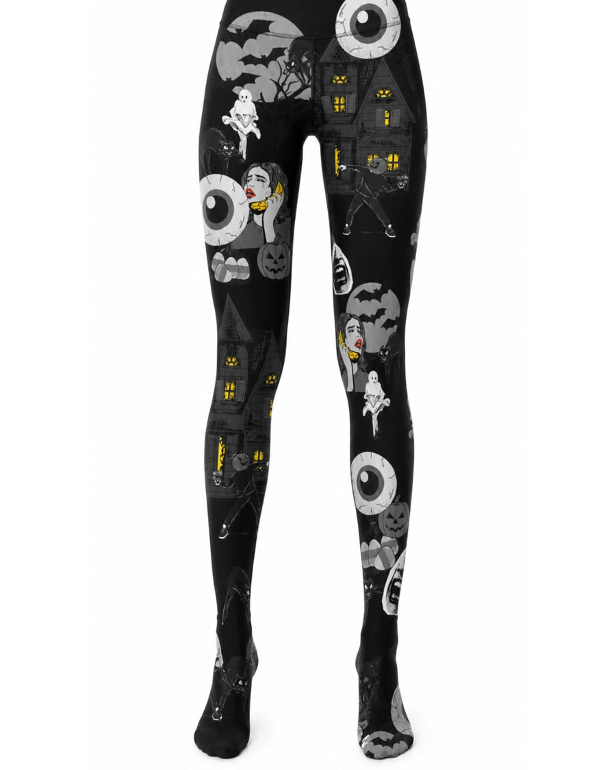 Cartoon Chaos Mono Printed Tights