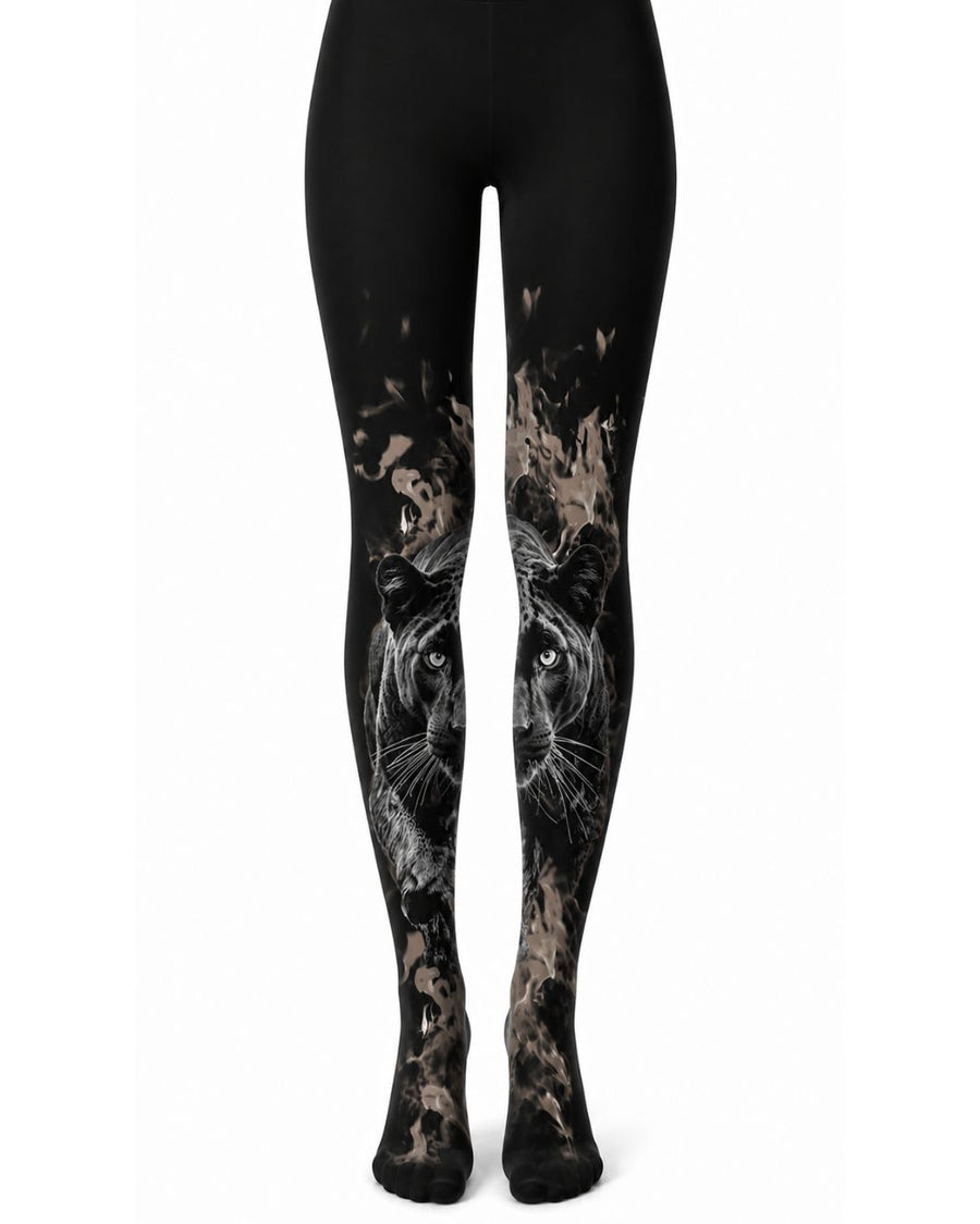 Flaming Panther Printed Tights