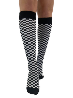 Black and white checkerboard high knee socks 